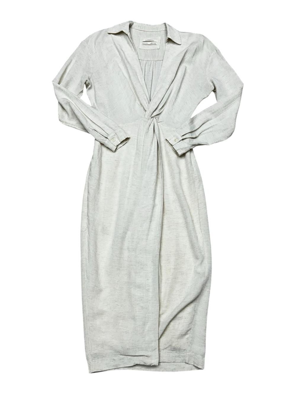 Anthropologie Ivory V-Neck Knot Front Midi Dress Linen Blend US 2 - Picture 16 of 17